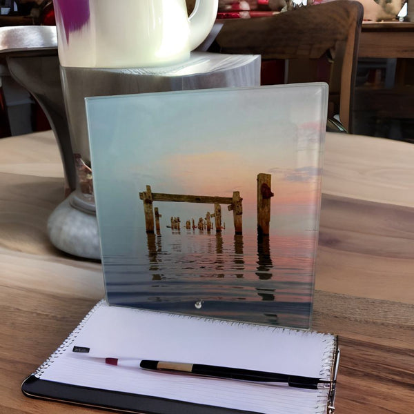 Swanage Old Pier on Glass 20 cm x 20 cm